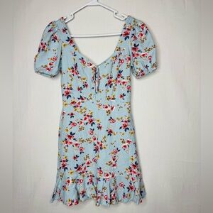 City Triangles Womens Babydoll Milkmaid Mini Dress Sz XS Floral Linen Coquette